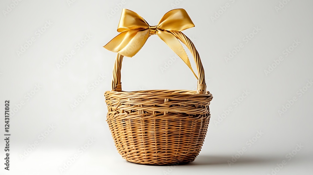Elegant Wicker Basket with Golden Bow: A Gift Ready for Any Occasion Elegant Wicker Basket with Golden Bow: A Gift Ready for Any Occasion