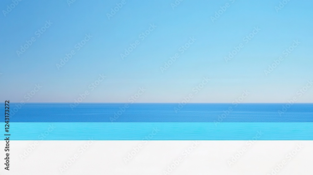 Fototapeta premium A serene seascape featuring a clear blue sky and tranquil water, creating a peaceful and calming atmosphere.