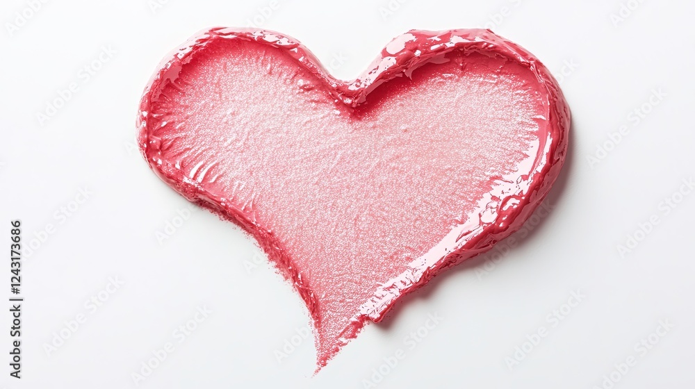 Soft pink glossy lip stain forming a delicate heart on a white background. Soft pink glossy lip stain forming a delicate heart on a white background.