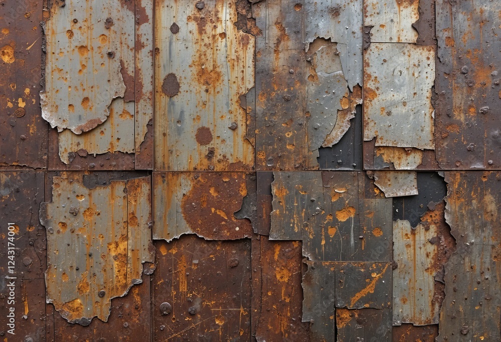 A collage of different close-up images of rusted metal sheet textures A collage of different close-up images of rusted metal sheet textures
