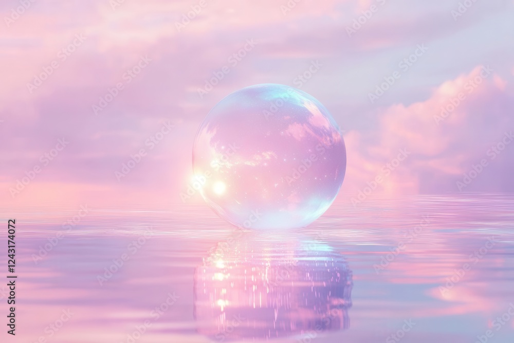 Whimsical Iridescent Bubble Floating Against a Soft Gradient Pastel Sky for Joyful Art and Design Projects Whimsical Iridescent Bubble Floating Against a Soft Gradient Pastel Sky for Joyful Art and Design Projects