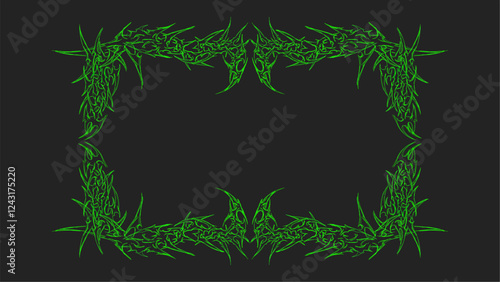 thorny green frame on a dark background. The symmetrical and edgy design gives a gothic and eerie feel, perfect for dark-themed projects, posters, or decorative borders