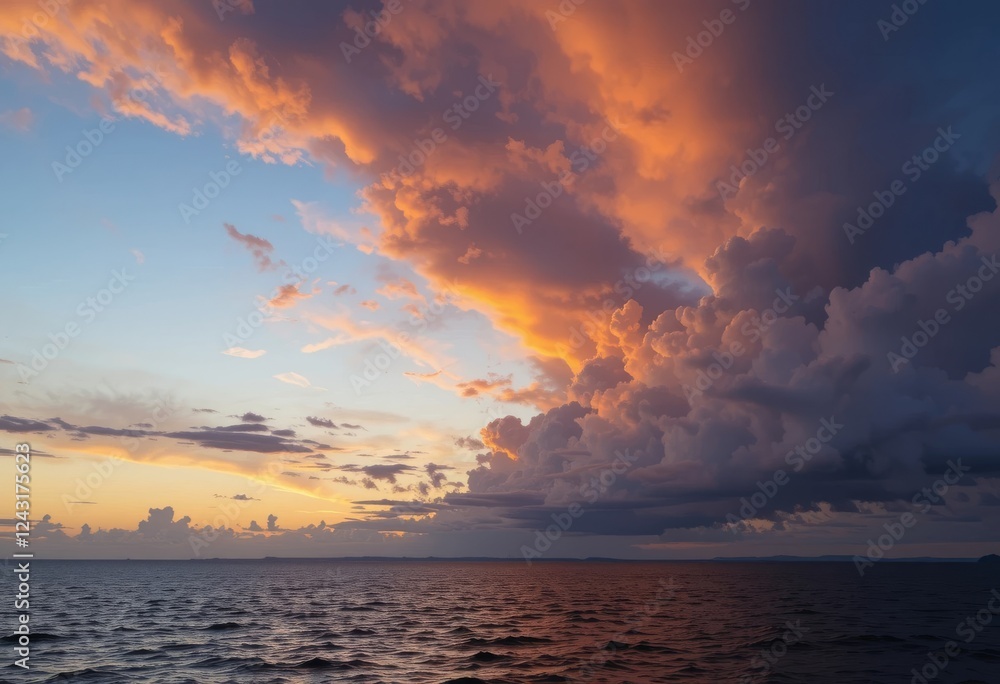 A sunset over the ocean with vibrant orange and pink clouds in the sky A sunset over the ocean with vibrant orange and pink clouds in the sky