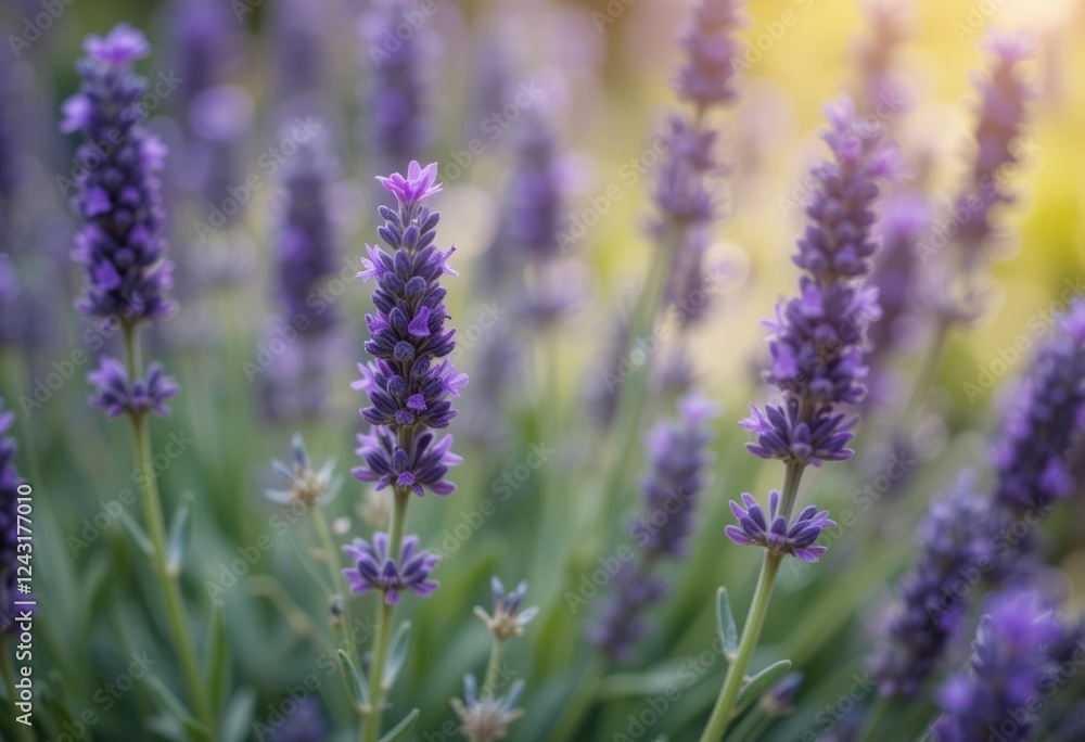 A close-up of purple lavender flowers with a blurred background A close-up of purple lavender flowers with a blurred background