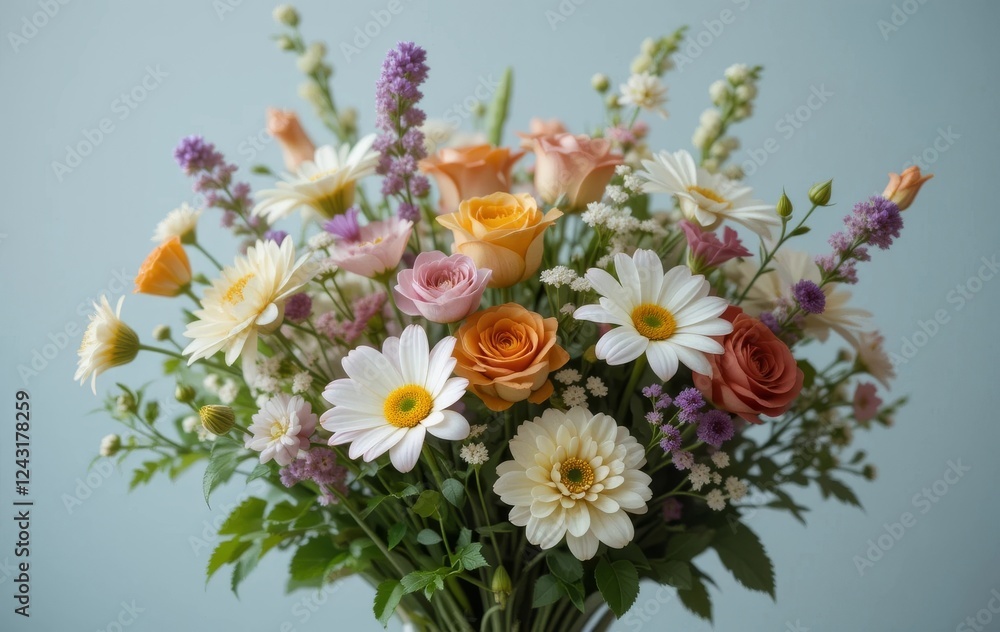 Obraz premium A bouquet of colorful flowers in a modern vase