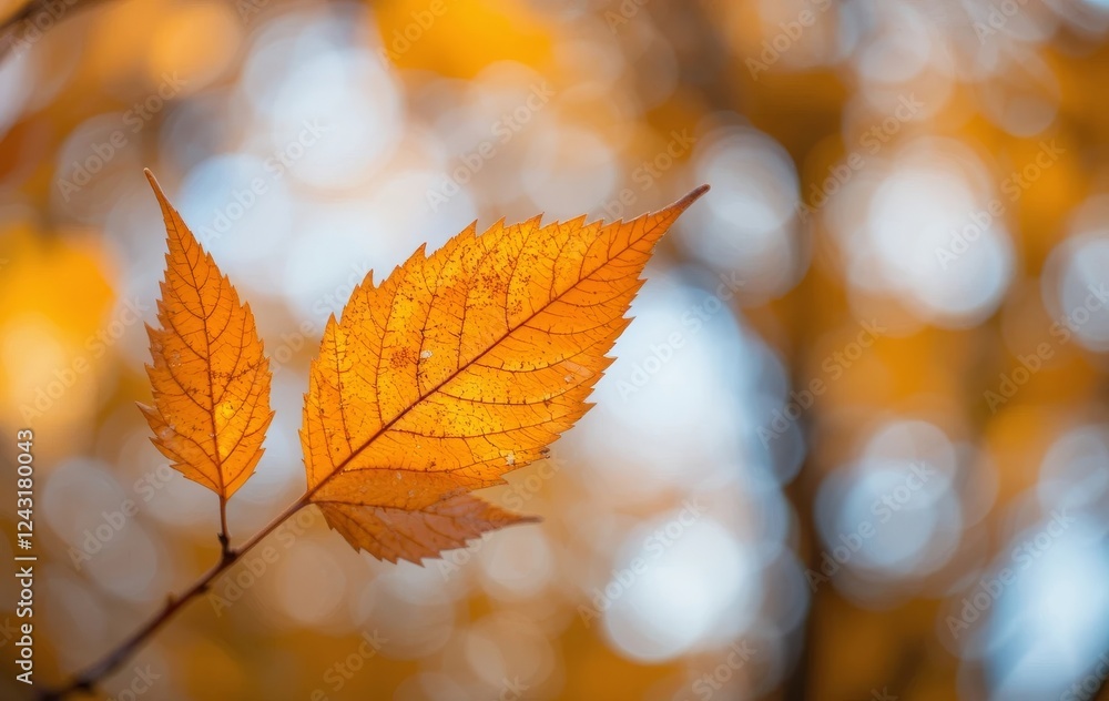 A close-up of a yellow autumn leaf with a blurred background of orange and red leaves A close-up of a yellow autumn leaf with a blurred background of orange and red leaves