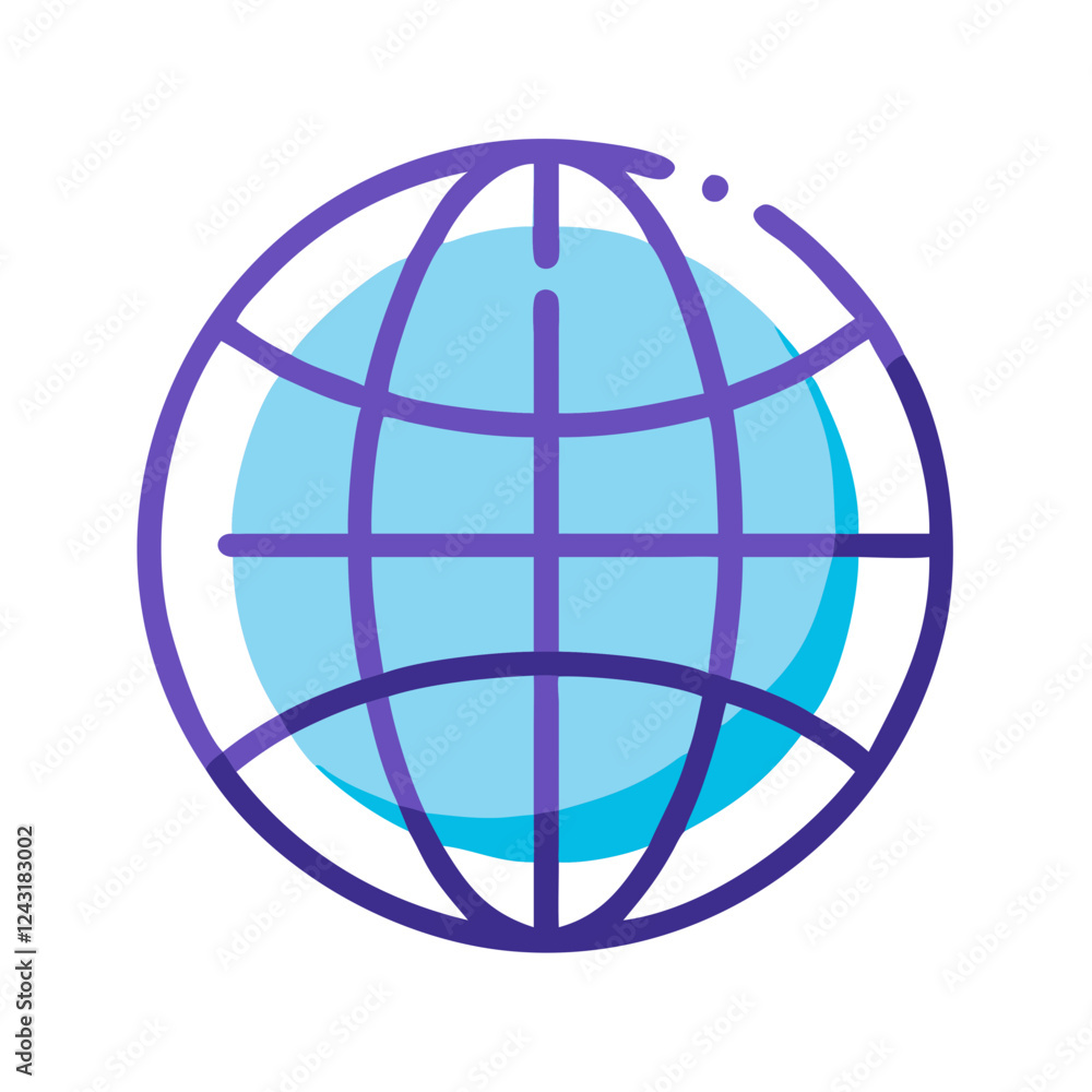 Globe Icon in blue and purple representing global connection Globe Icon in blue and purple representing global connection