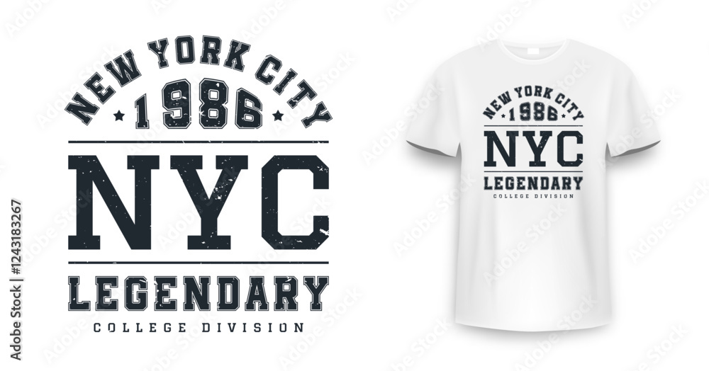 Obraz premium New York, Brooklyn t-shirt mockup design. T-shirt print design in American college style. Athletic typography for tee shirt print in university and college style. Vector