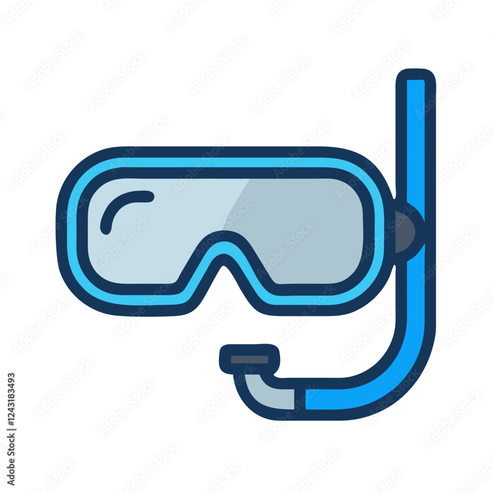 Scuba Mask Icon with snorkel on a white background Scuba Mask Icon with snorkel on a white background