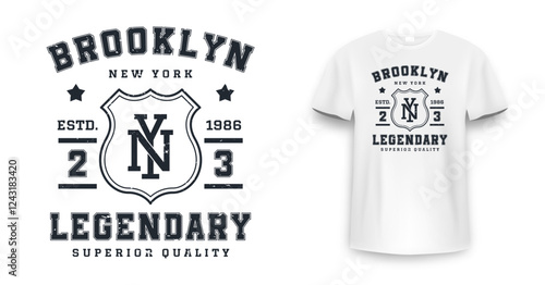 New York, Brooklyn t-shirt design. T-shirt print design in American college style. Athletic typography for tee shirt print in university and college style. Vector