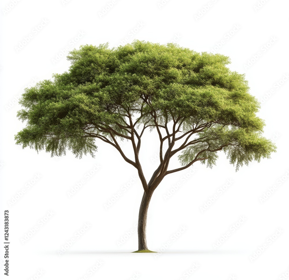Obraz premium Lush savanna tree, isolated, white background, design element