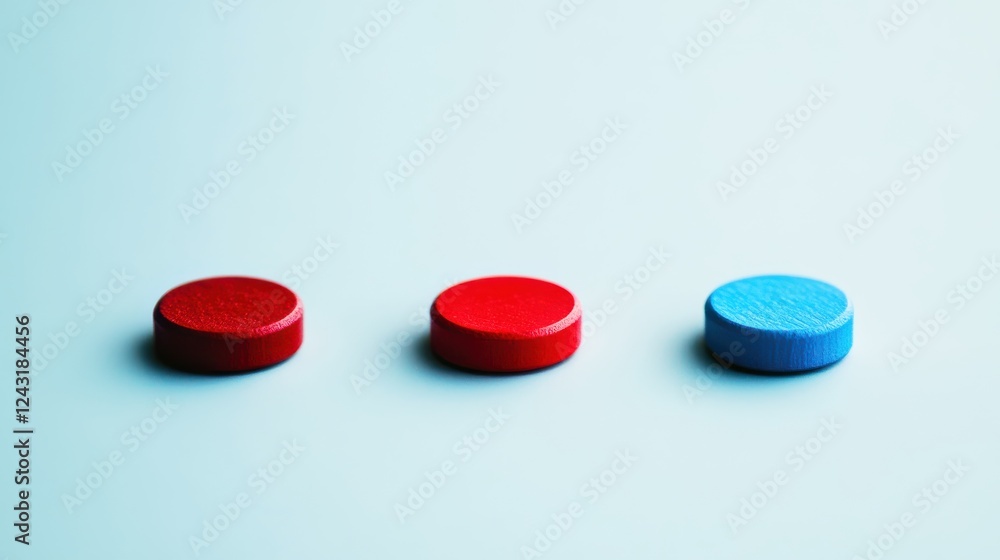 Three colored circular tablets arranged in a line on a light background, showcasing vibrant red and blue hues. Three colored circular tablets arranged in a line on a light background, showcasing vibrant red and blue hues.