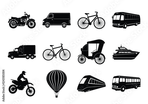 Transport silhouettes collection. Vehicle vectors set isolated on white background