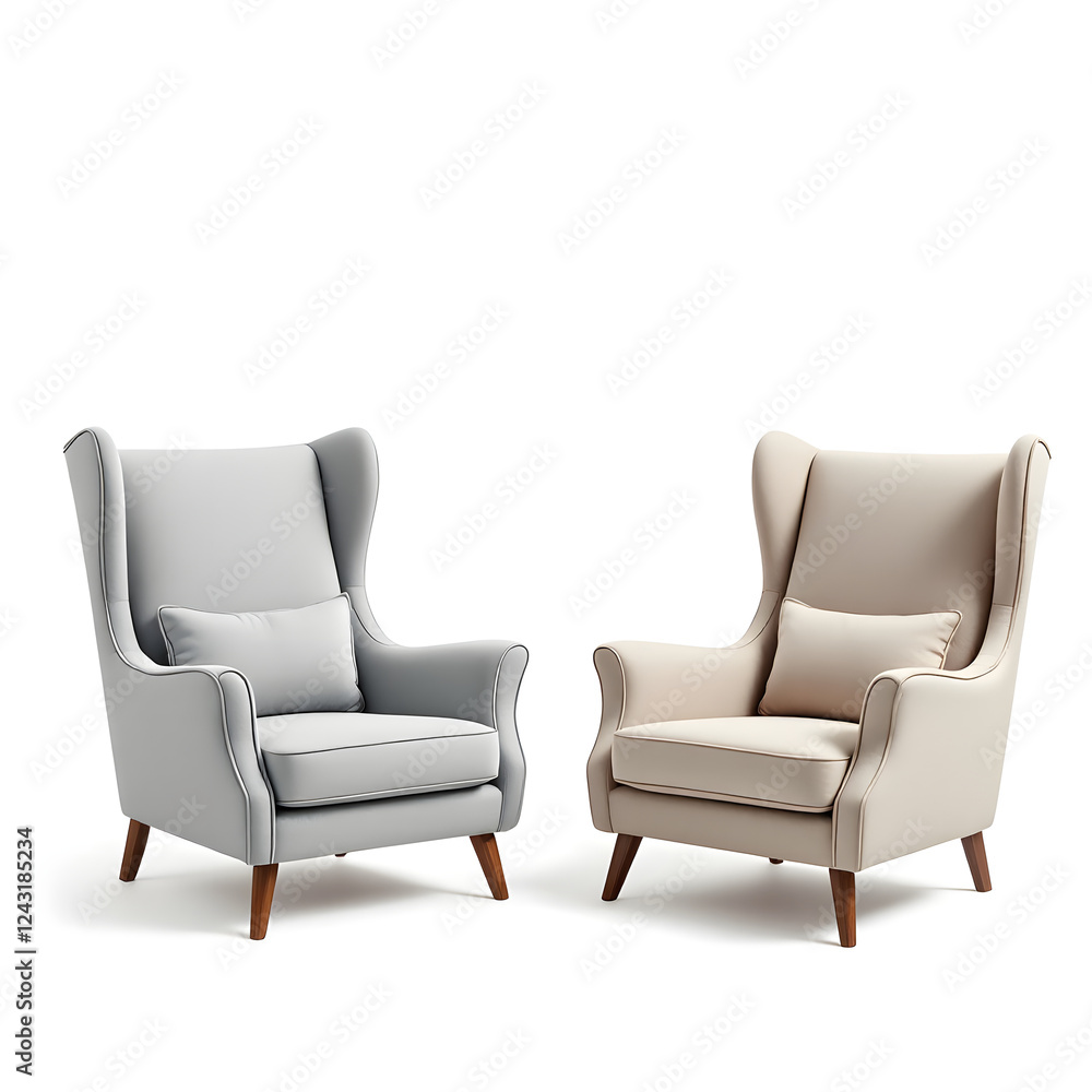 Fototapeta premium Elegant Wingback Armchairs Pair Modern Living Room Furniture