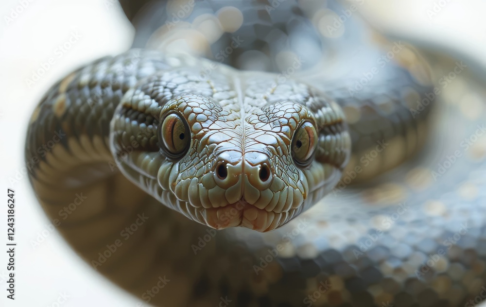 Fototapeta premium A cartoon snake with a mischievous expression on its face, coiled up and ready to strike.
