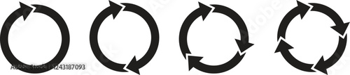Circle arrow vector icon set. Rotation, recycle and refresh icon symbols with one, two, three and four arrows. Vector illustration