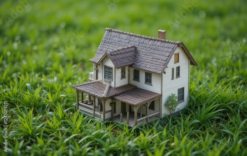 Wallpaper Mural A small model house placed on a patch of grass with a blue sky in the background Torontodigital.ca
