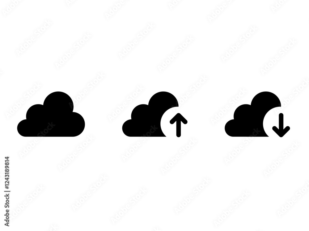 Cartoon clouds silhouettes, upload and download for app and web. Vector set of clouds shapes. Collection of various forms. web interface or App Cartoon clouds silhouettes, upload and download for app and web. Vector set of clouds shapes. Collection of various forms. web interface or App