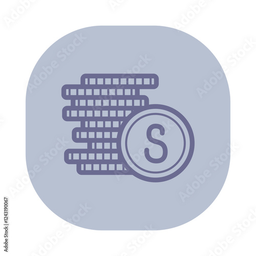 Simple line icon wit stacks of coins alongside currency symbol. Finance and monetary activities relevant in business office setting concept