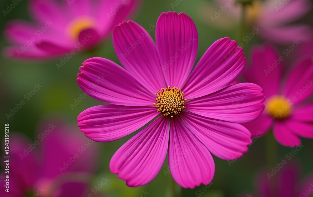 A close-up of dark pink cosmos flowers in full bloom A close-up of dark pink cosmos flowers in full bloom