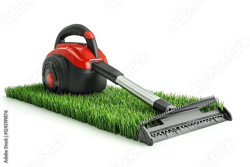 3D Style Grass Trimmer with Sleek Design Isolated on White. photo