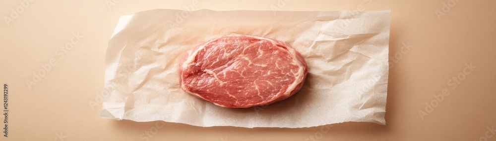 Fresh meat cut resting on white paper, ideal for culinary presentations and cooking inspiration. Fresh meat cut resting on white paper, ideal for culinary presentations and cooking inspiration.