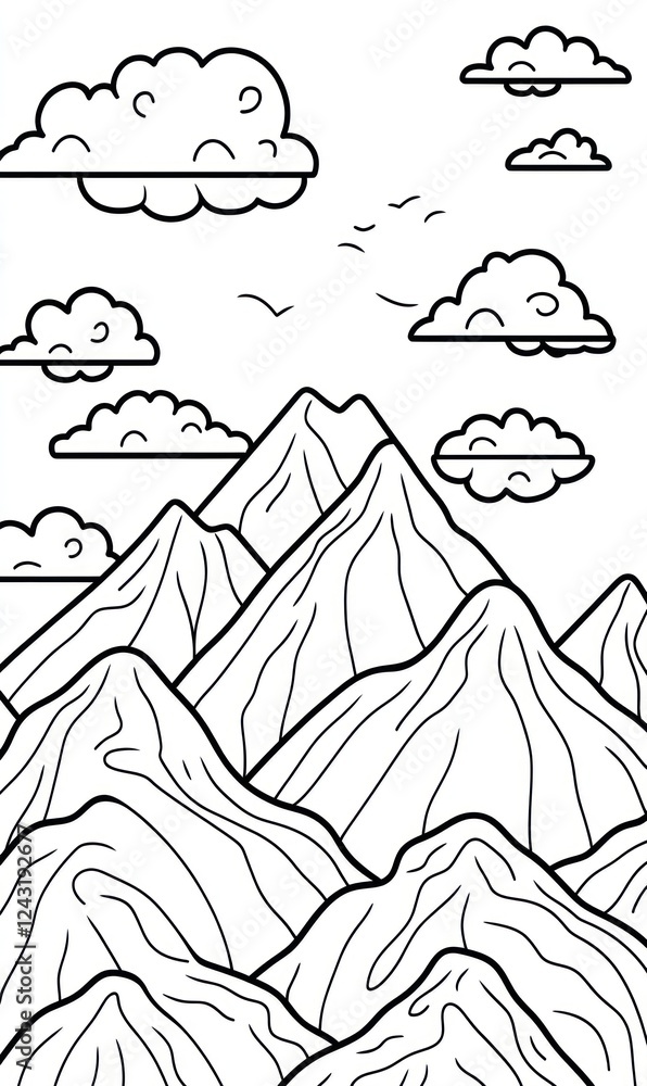 Fototapeta premium Mountain Range Landscape With Clouds and Birds