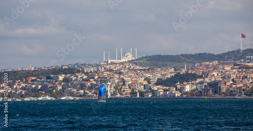 Istanbul Province, Üsküdar District, Bosphorus view, Çamlıca Tower, Maiden's Tower and Theology Mosque.