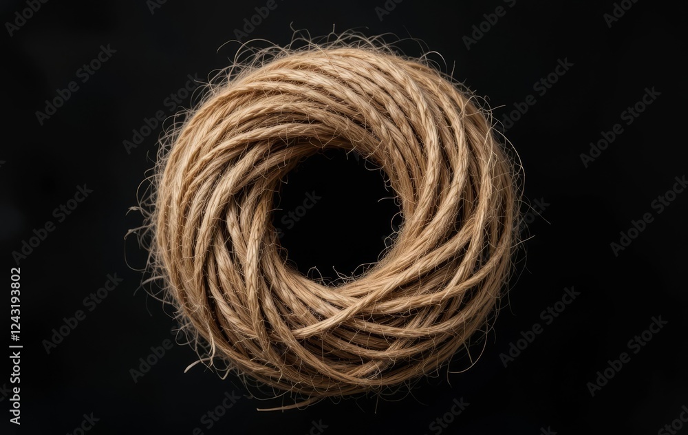 Fototapeta premium A close-up of a skein of jute twine on a black background