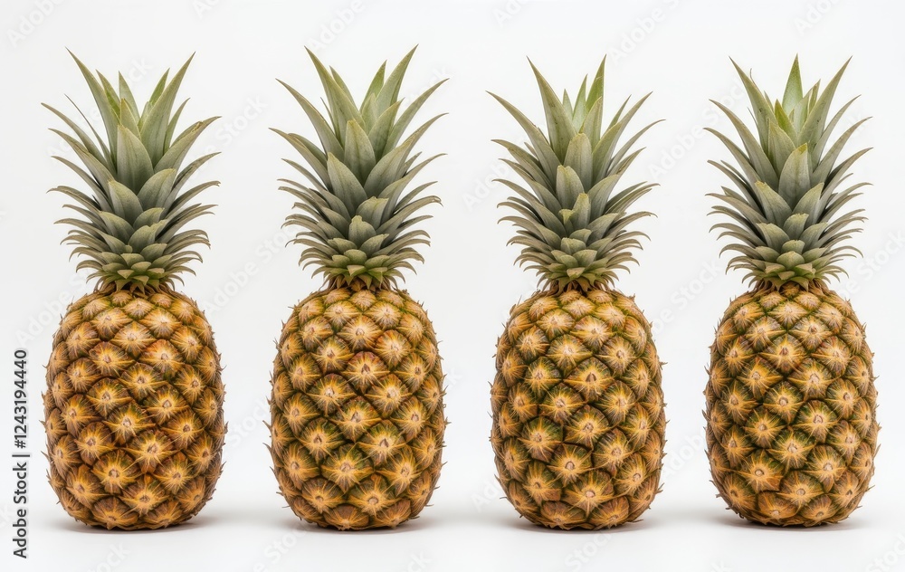 A pineapple on a white background, positioned horizontally A pineapple on a white background, positioned horizontally