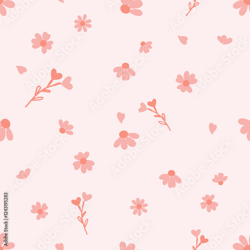 Seamless pattern with cute flower on pink background vector. Cute floral print.