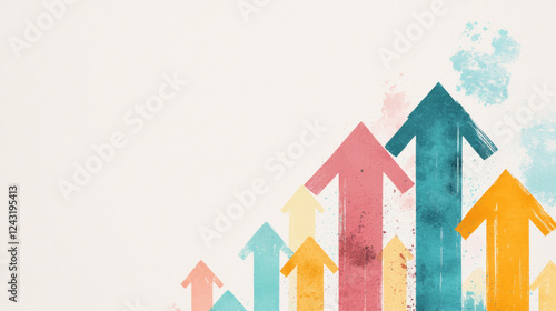 Colorful arrows pointing upward on textured background symbolize growth, success, and progress