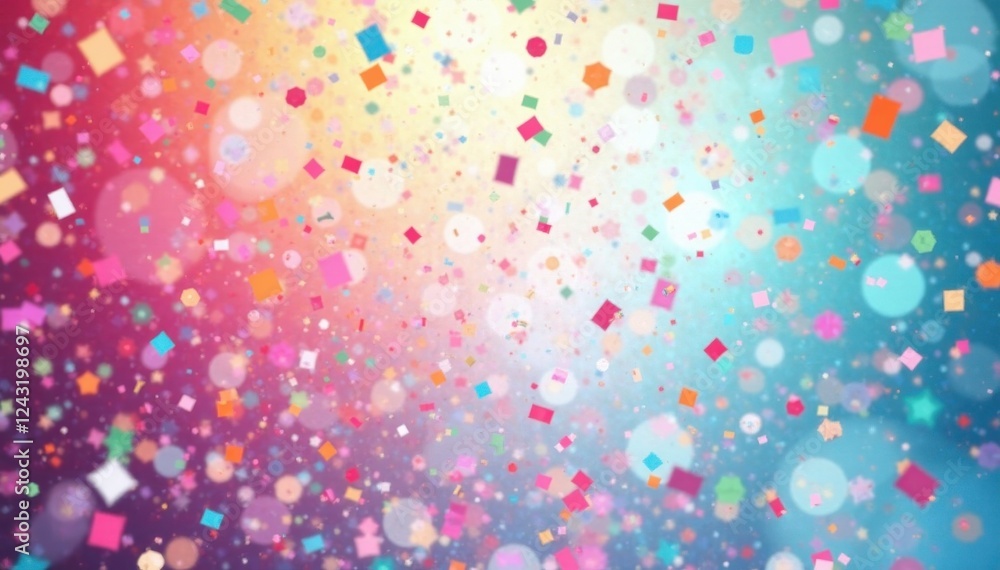 Fototapeta premium Colorful confetti shower, repeating geometric design, confetti, geometric pattern, card