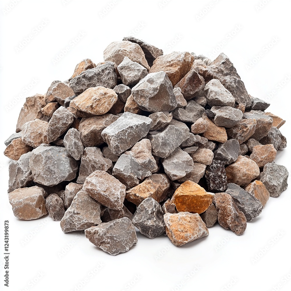 pile of gravel stones for mixing concrete, isolated white background. pile of gravel stones for mixing concrete, isolated white background.