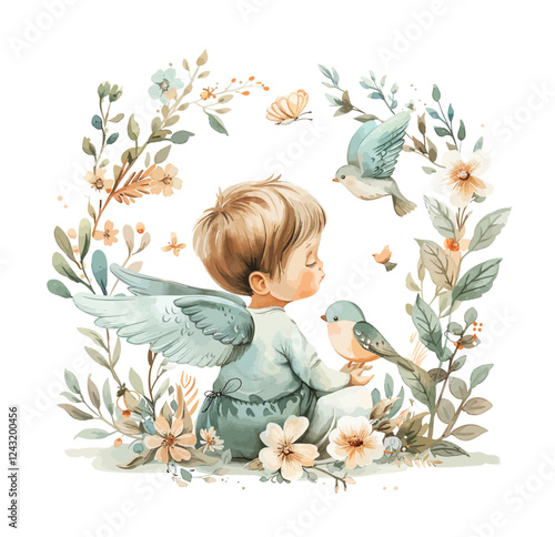 Cute angels with wings, adorable cartoon characters for boys and girls in cupid or cherub costumes, vector illustration