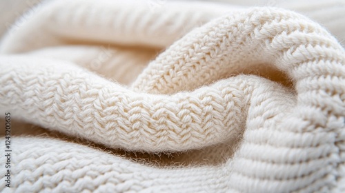 Cream Knitted Fabric Texture Close Up