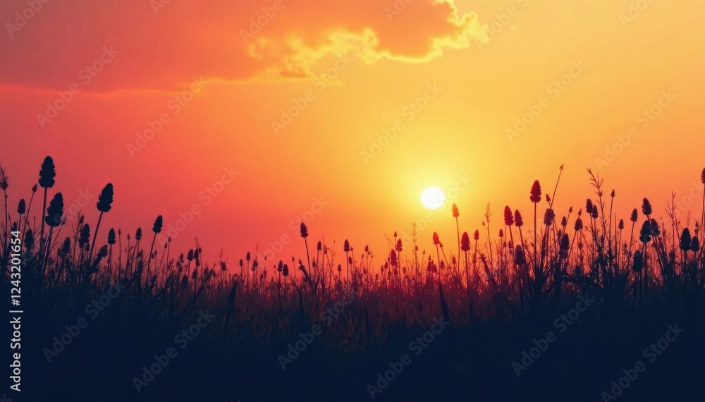 Dark silhouettes of tall grass against a bright sky, environment Dark silhouettes of tall grass against a bright sky, environment