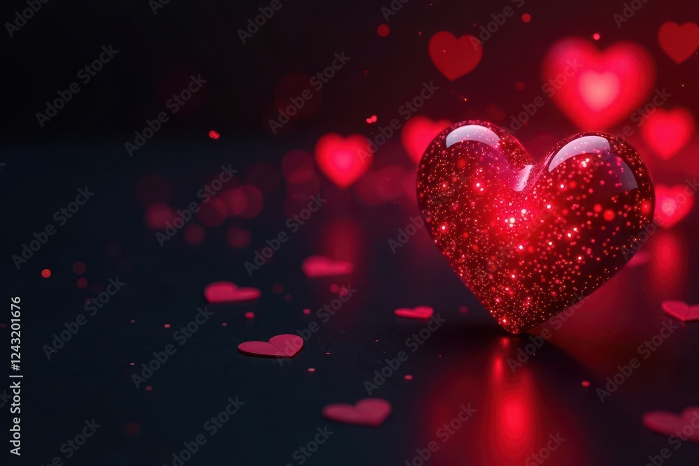 Deep red hearts gently rise on dark background, luxury feel, love, floating Deep red hearts gently rise on dark background, luxury feel, love, floating