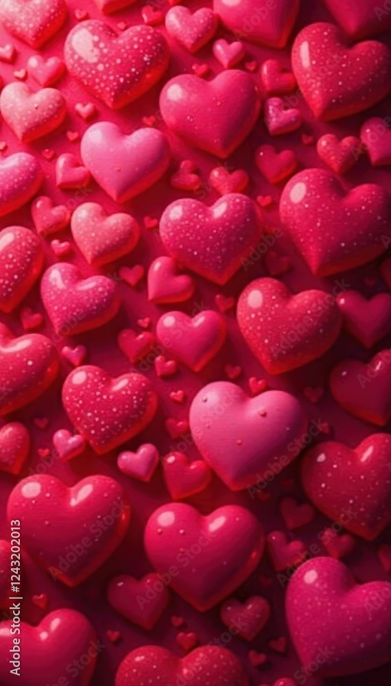 Numerous small hearts in various shades of red and pink, forming a dense background , illustration, lovely Numerous small hearts in various shades of red and pink, forming a dense background , illustration, lovely