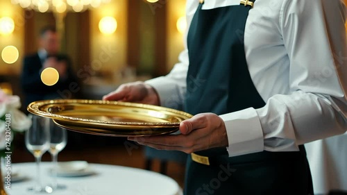 Wallpaper Mural Elegant waiter serving food in a luxurious restaurant during a formal dining experience Torontodigital.ca