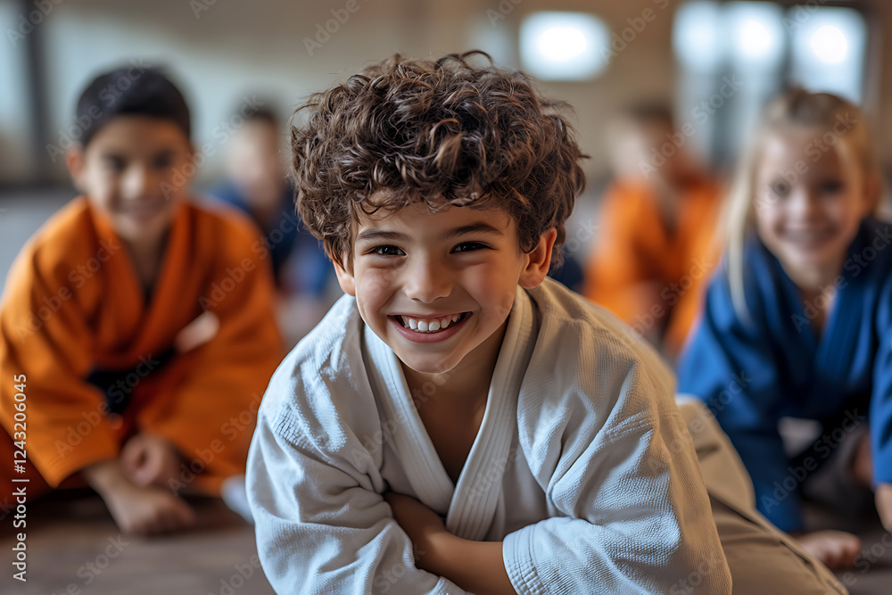 A group of children between the ages of 7 and 12 practicing Brazilian Jiu-Jitsu (BJJ) together in a well-lit training facility. A group of children between the ages of 7 and 12 practicing Brazilian Jiu-Jitsu (BJJ) together in a well-lit training facility.