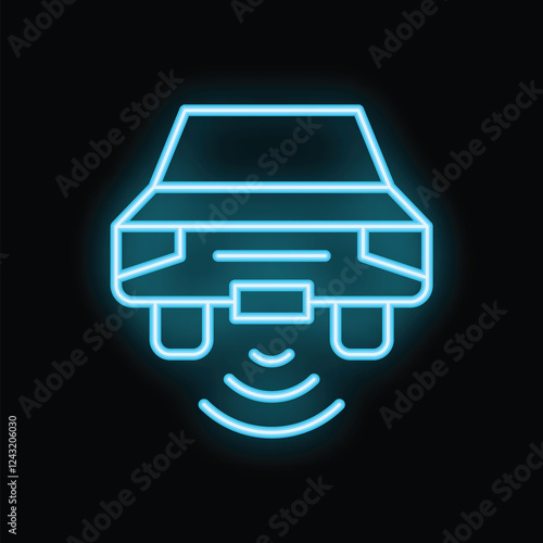 Neon icon of a self driving autonomous vehicle using sensors to park