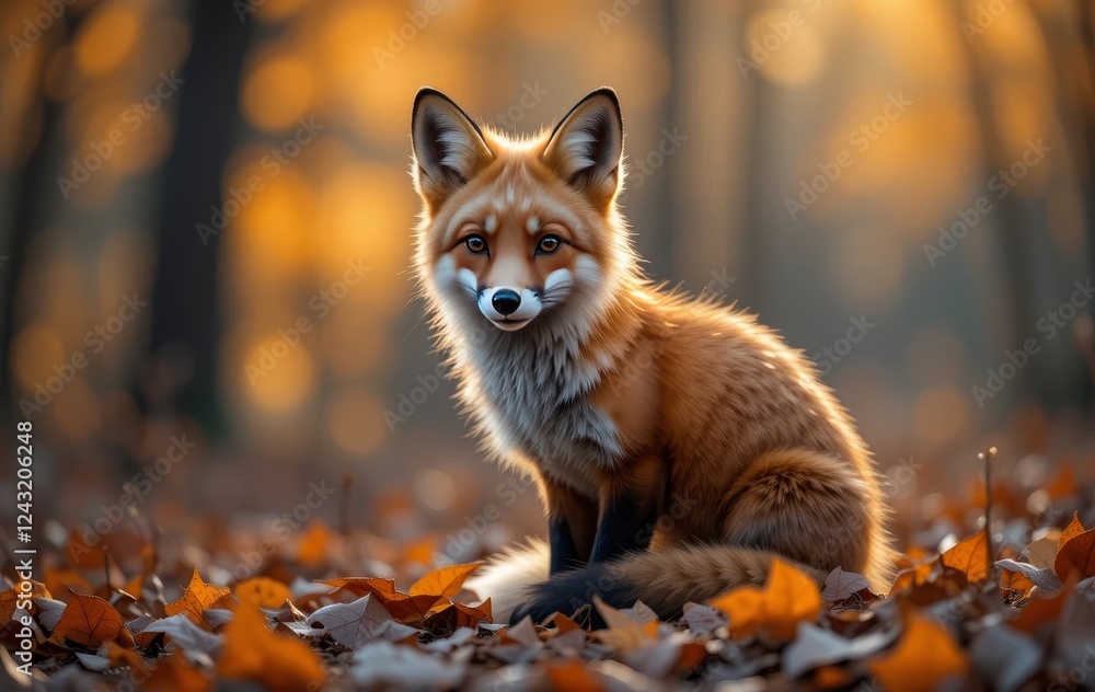 Obraz premium A red fox in a forest setting during golden hour