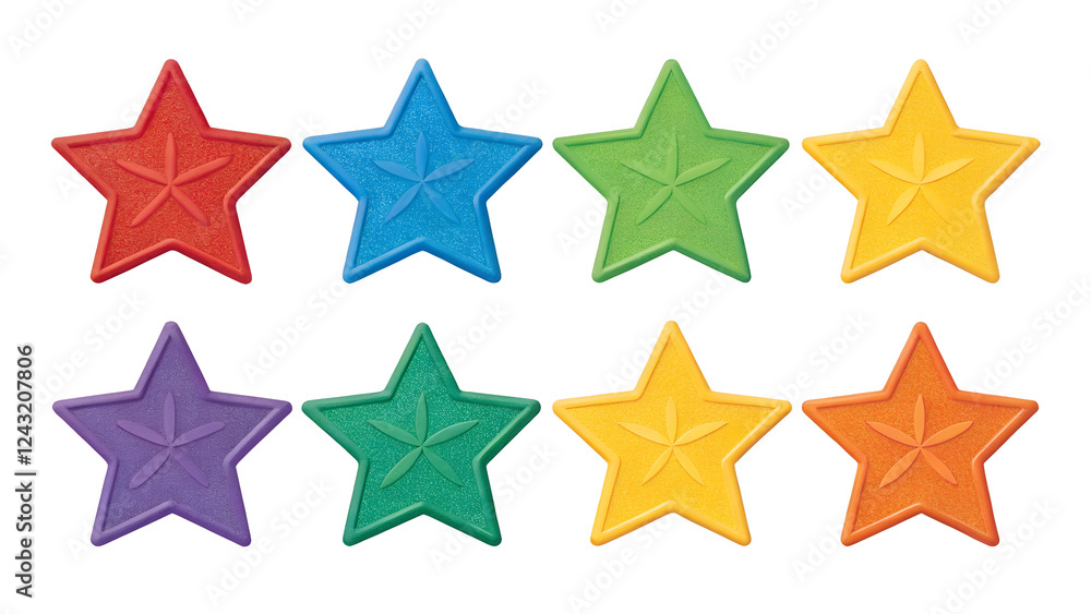 Colorful 6 star shapes in a variety of vibrant colors. Perfect for decorations, crafts, or educational projects with isolated on transparent background png
Colorful 6 star shapes in a variety of vibrant colors. Perfect for decorations, crafts, or educational projects with isolated on transparent background png