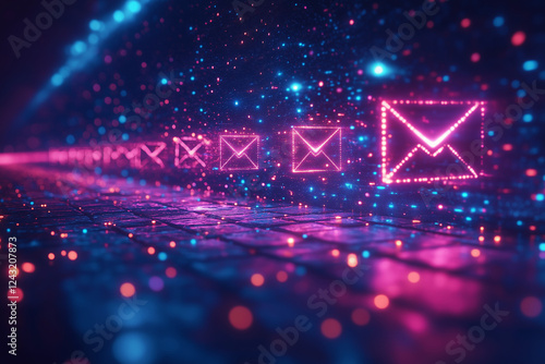 An email inbox flooded with spam messages and fake security warnings. Bright lighting, contrast