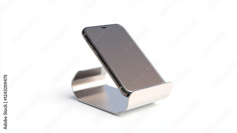 Metal alloy adjustable phone holder. Closeup view of new single metal alloy adjustable phone holder isolated on white background with clipping path. Metal alloy adjustable phone holder. Closeup view of new single metal alloy adjustable phone holder isolated on white background with clipping path.