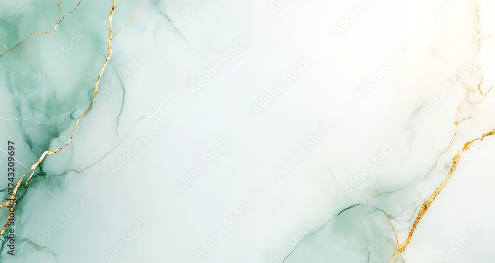 Fototapeta premium A soothing abstract background featuring soft green and gold marble textures. Ideal for creative projects, websites, or presentations needing a touch of elegance and tranquility.