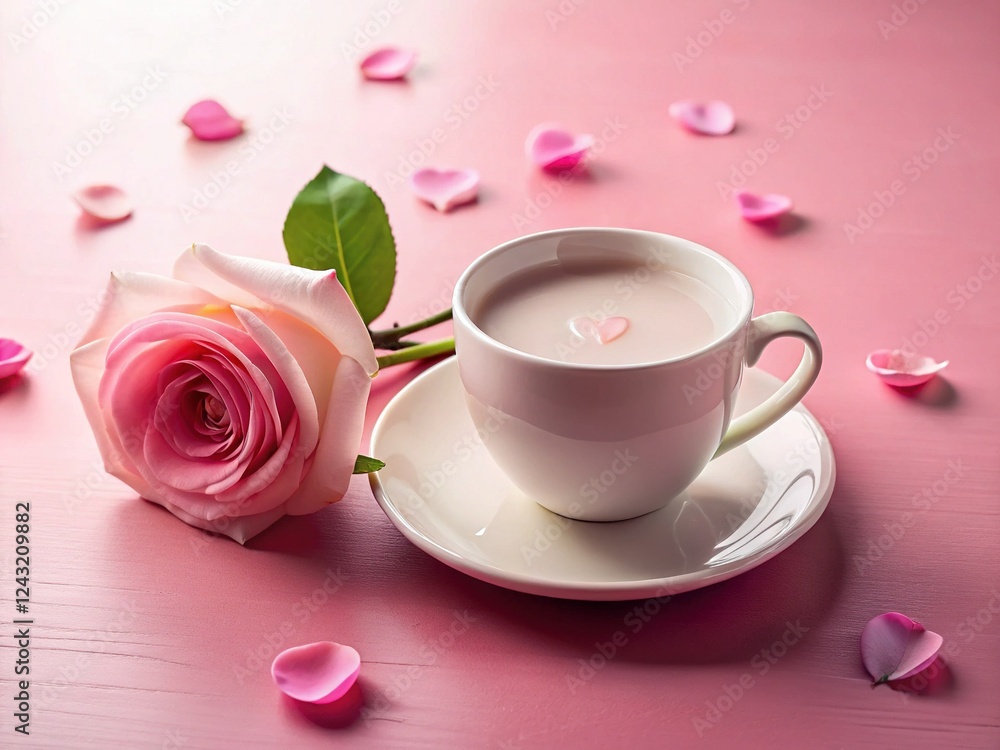 Romantic Valentine's Day Double Exposure: Pink Rose & Milk Tea Romantic Valentine's Day Double Exposure: Pink Rose & Milk Tea