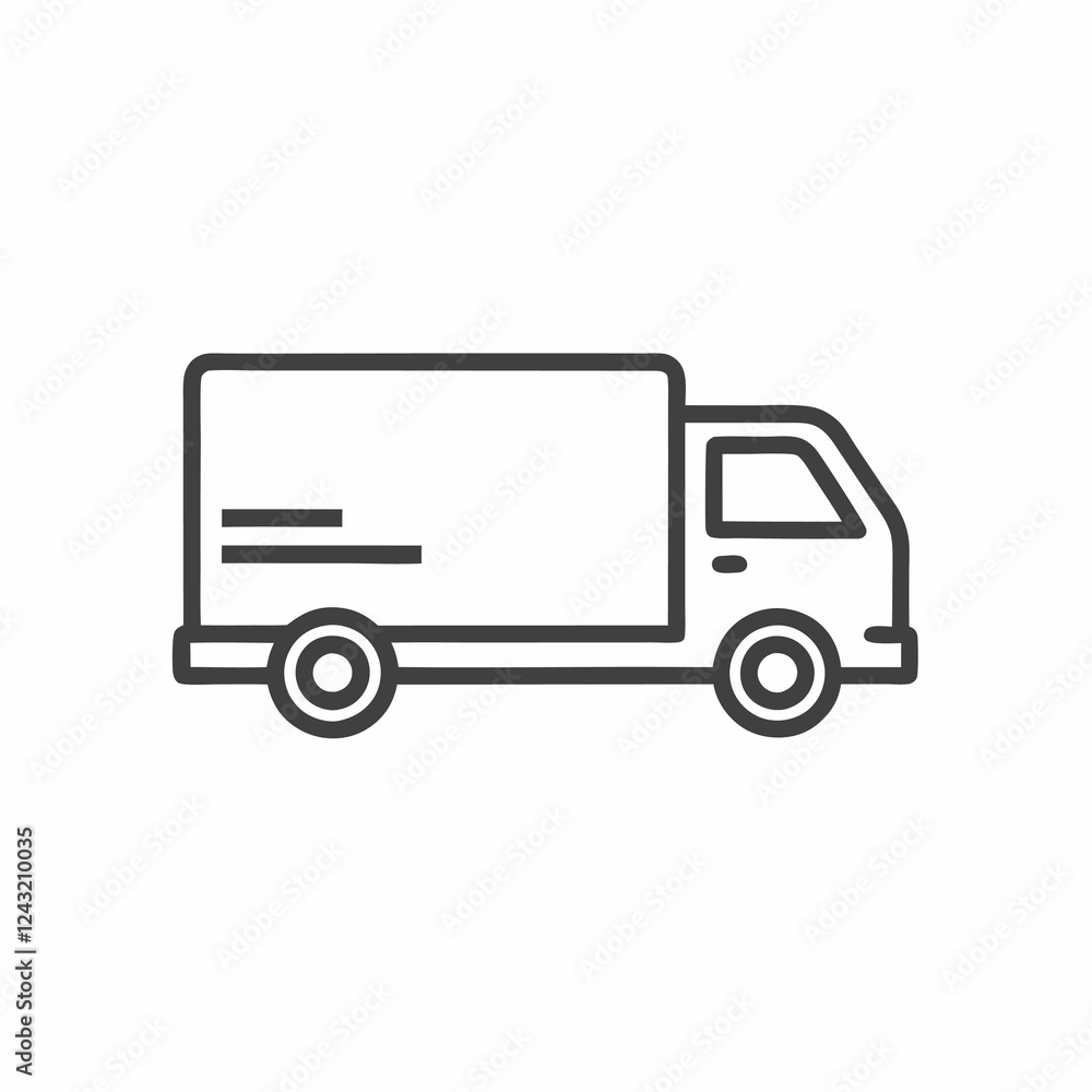 Stylish flat line icon of a delivery truck in motion on a clear day Stylish flat line icon of a delivery truck in motion on a clear day