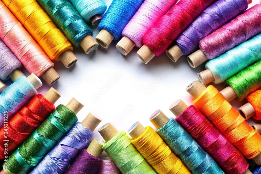 Vibrant Colorful Sewing Threads Top View Isolated on White Background - Craft Supplies Vibrant Colorful Sewing Threads Top View Isolated on White Background - Craft Supplies